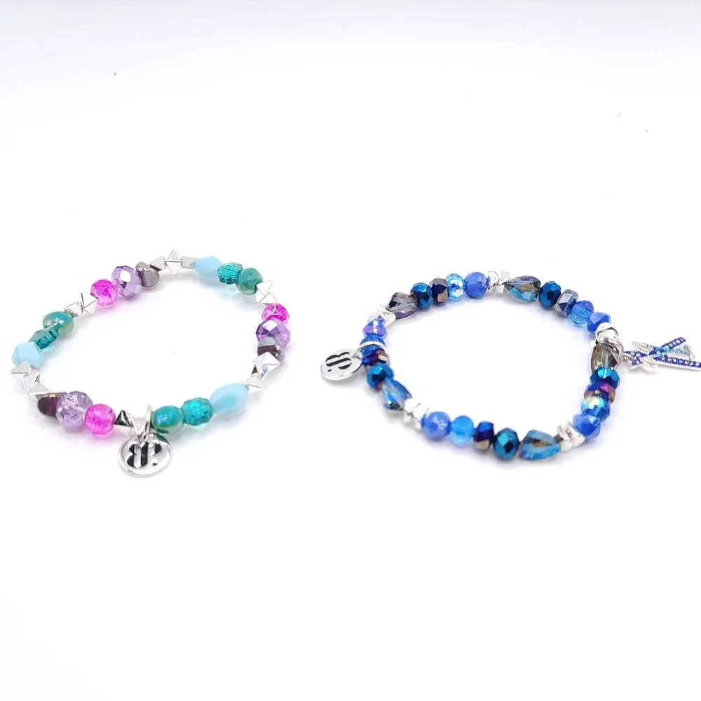 Bomb Party Ski Slopes Beaded Stretch Bracelet Set of 2 Multi Glass Beads 7.5